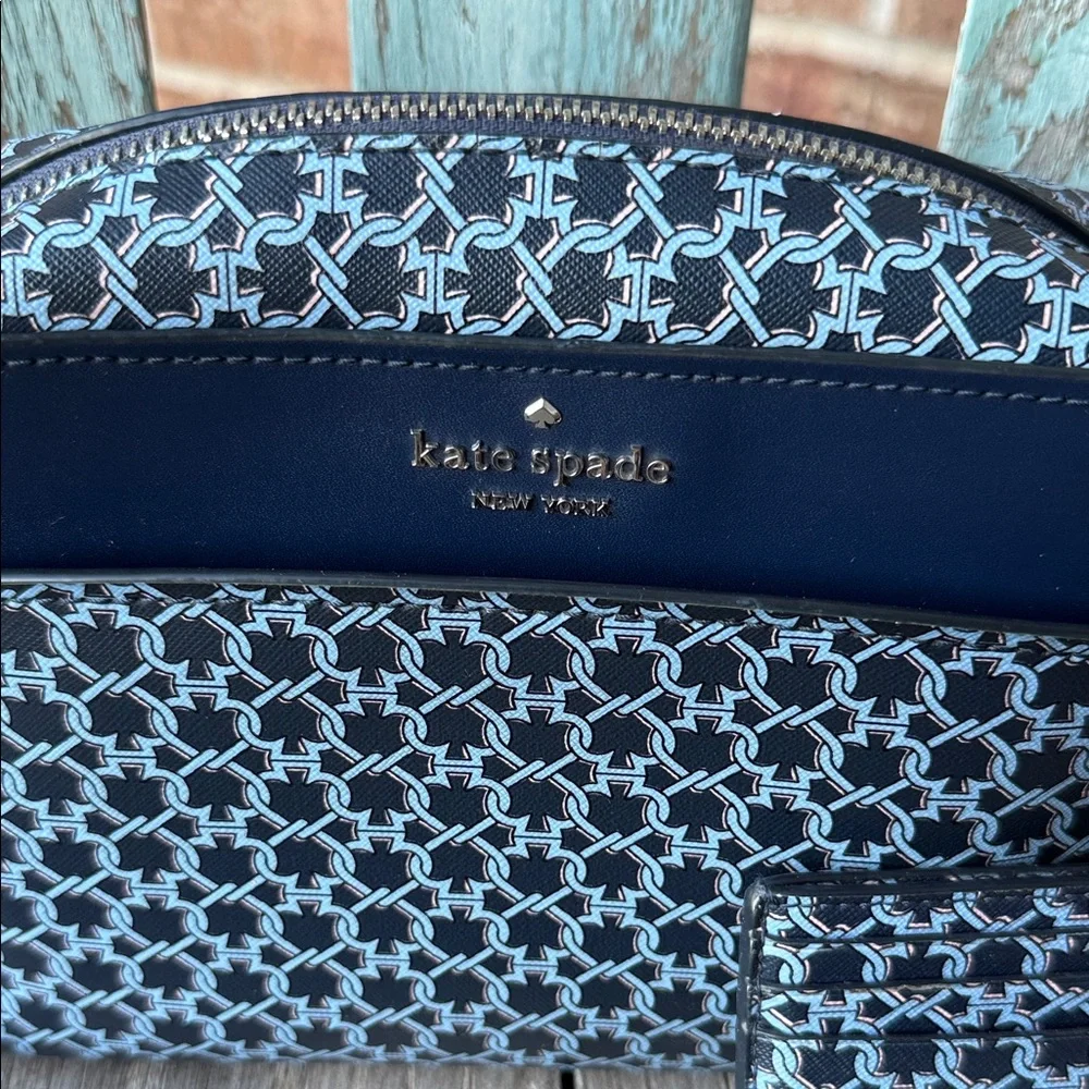 Kate Spade NY Link Camera Bag Blue Multi Saffiano PVC w/Matching Card Holder - Picture 4 of 16
